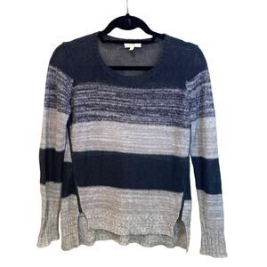 Eileen Fisher 100% Organic Linen Gray Stripped Sheer Knitted Sweater PP